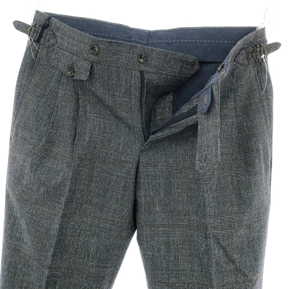 【新品】バルバ BARBA PARMA ウールシルクリネン グレンチェック ドレススラックスパンツ グレー系【 48 】【 状態ランクN 】【 メンズ 】