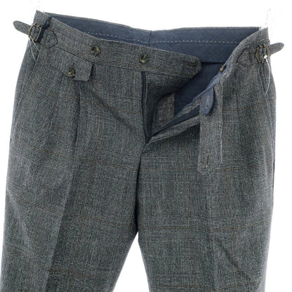 【新品】バルバ BARBA PARMA ウールシルクリネン グレンチェック ドレススラックスパンツ グレー系【 48 】【 状態ランクN 】【 メンズ 】