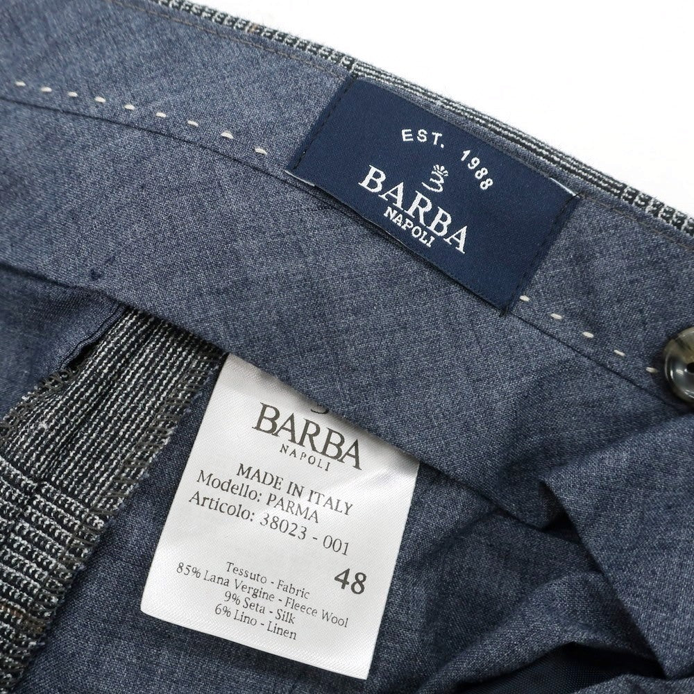 【新品】バルバ BARBA PARMA ウールシルクリネン グレンチェック ドレススラックスパンツ グレー系【 48 】【 状態ランクN 】【 メンズ 】