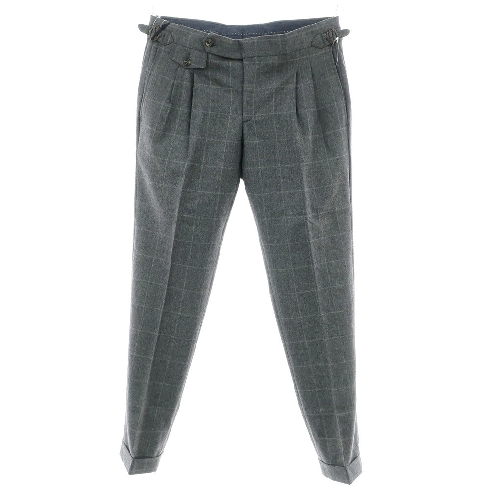 【新品】バルバ BARBA PARMA ウール ウィンドウペンチェック ドレススラックスパンツ グレー【 48 】【 状態ランクN 】【 メンズ 】