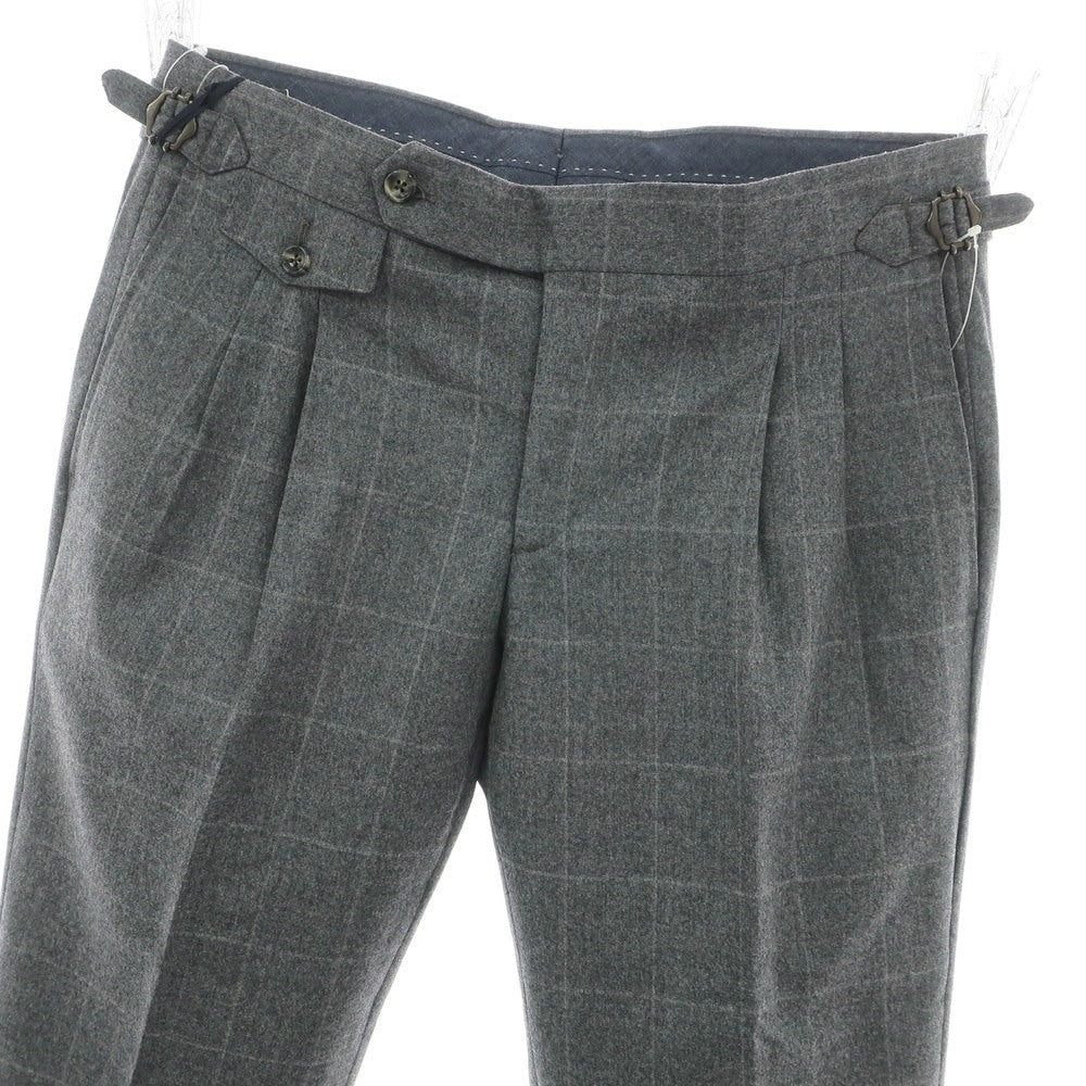 【新品】バルバ BARBA PARMA ウール ウィンドウペンチェック ドレススラックスパンツ グレー【 48 】【 状態ランクN 】【 メンズ 】