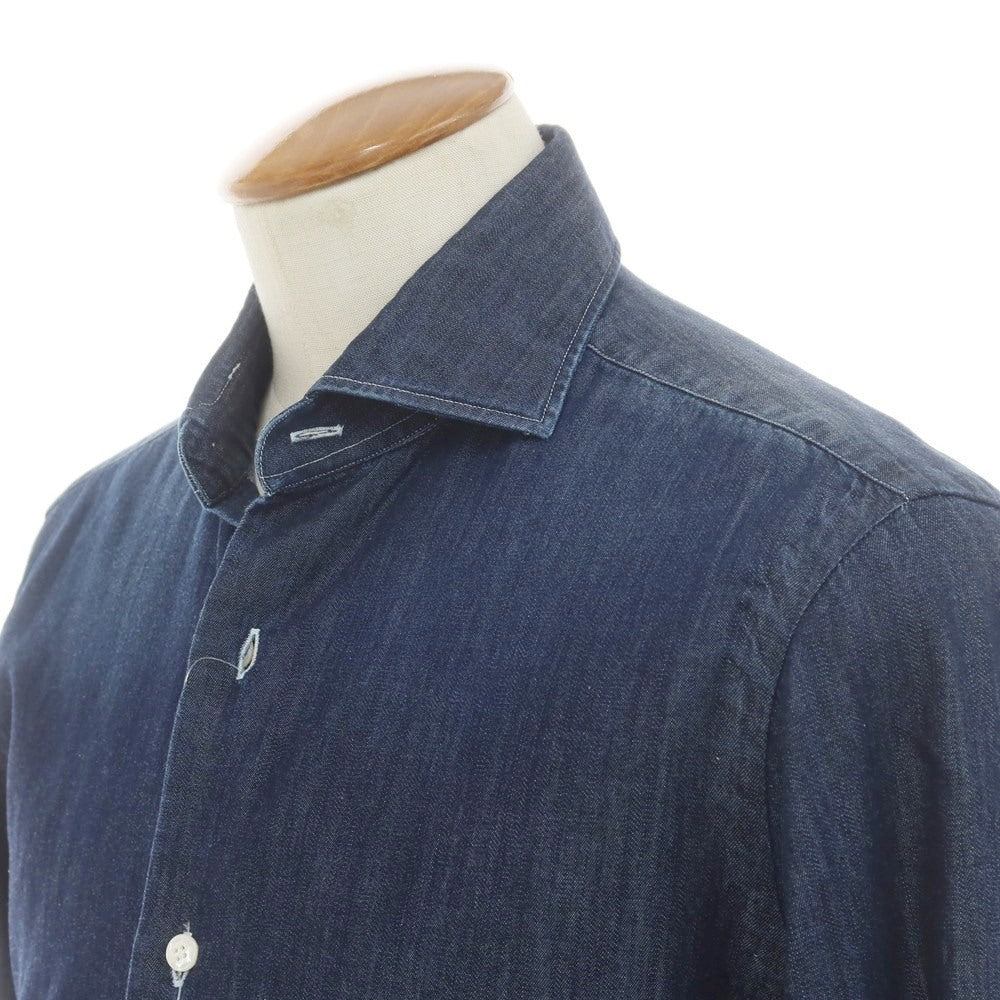 [New] BARBA DANDY LIFE Chambray Cotton Casual Shirt Navy [39] [Condition Rank N] [Men&