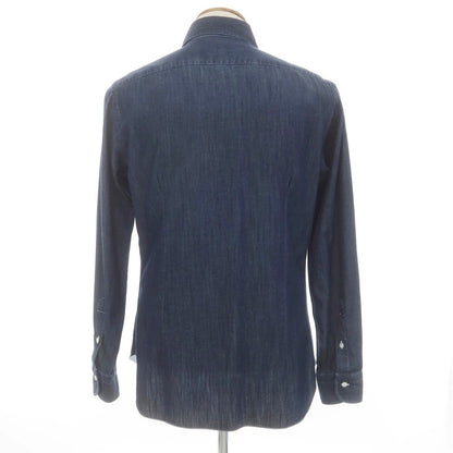 [New] BARBA DANDY LIFE Chambray Cotton Casual Shirt Navy [39] [Condition Rank N] [Men&