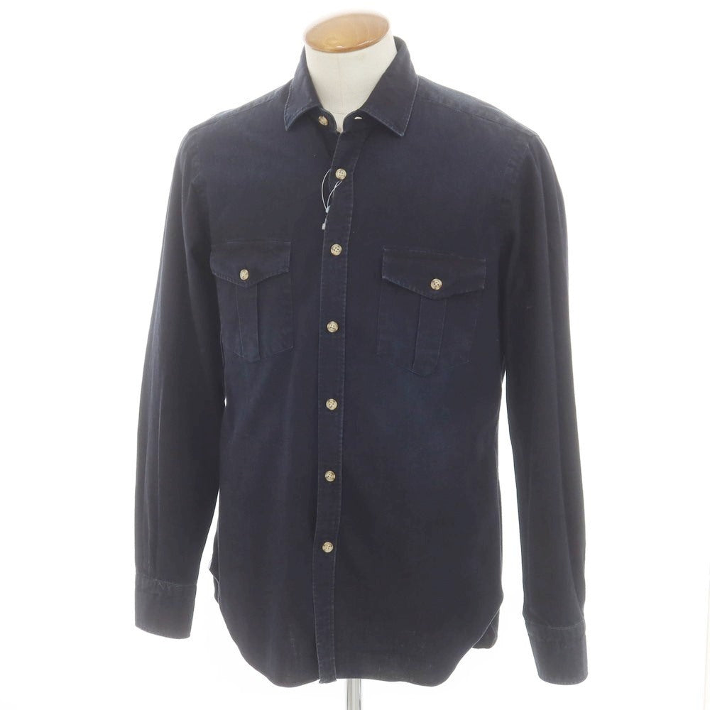 [New] BARBA DANDY LIFE Cotton Casual Shirt Dark Navy [40] [Condition Rank N] [Men&