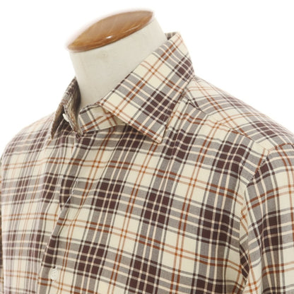 [New] BARBA DANDY LIFE Cotton Check Casual Shirt Light Beige x Brown [39] [Condition Rank N] [Men&