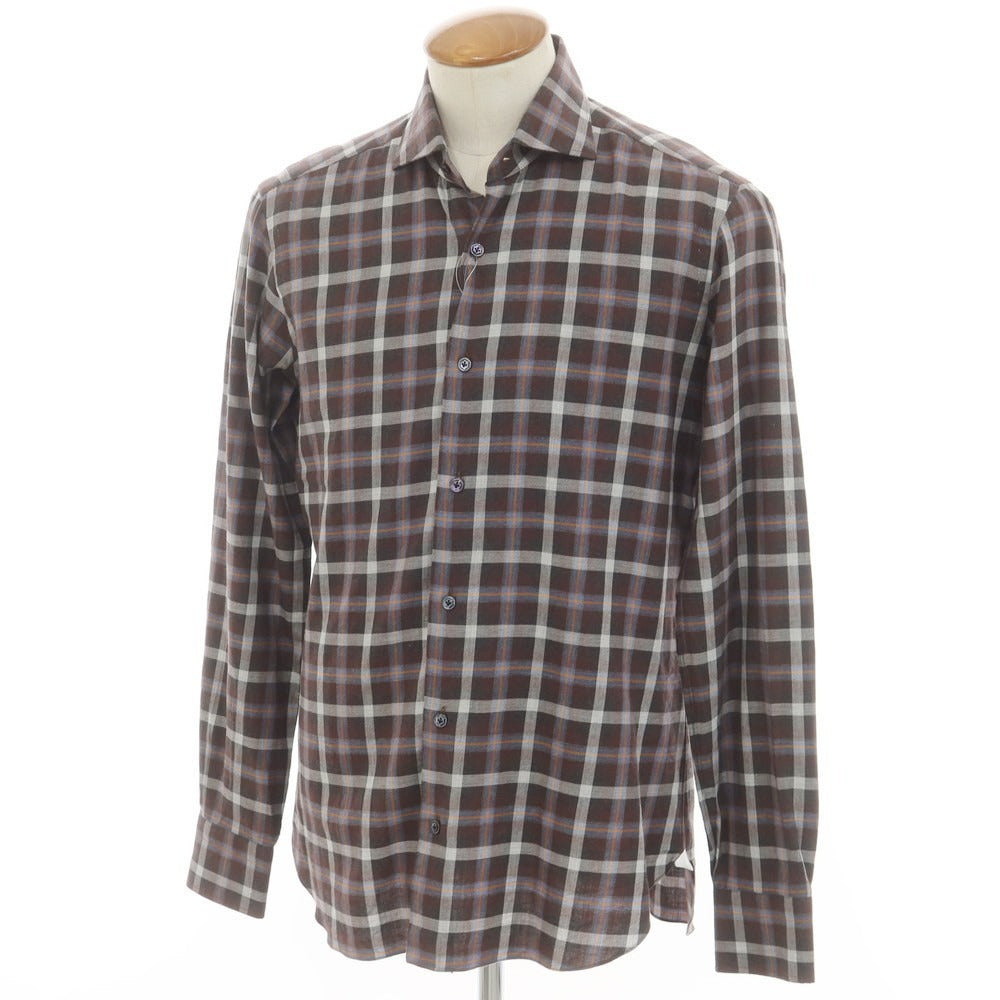 [New] BARBA DANDY LIFE Cotton Check Casual Shirt Brown x White [39] [Condition Rank N] [Men&