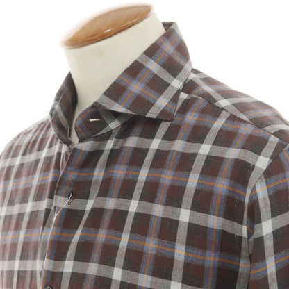 [New] BARBA DANDY LIFE Cotton Check Casual Shirt Brown x White [39] [Condition Rank N] [Men&