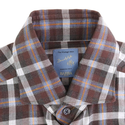 [New] BARBA DANDY LIFE Cotton Check Casual Shirt Brown x White [39] [Condition Rank N] [Men&