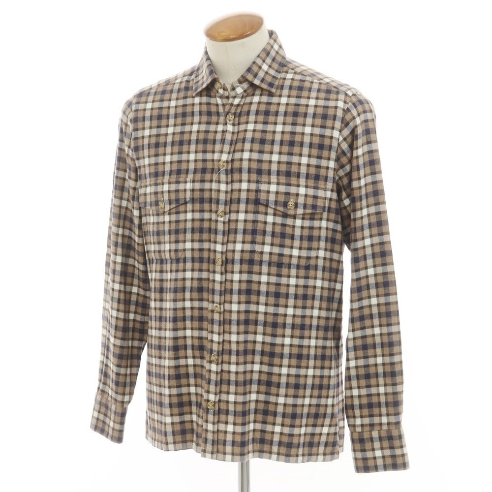 [New] BARBA DANDY LIFE Cotton flannel check casual shirt, light brown x navy [39] [Condition rank N] [Men&