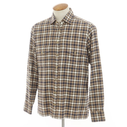 [New] BARBA DANDY LIFE Cotton flannel check casual shirt, light brown x navy [39] [Condition rank N] [Men&