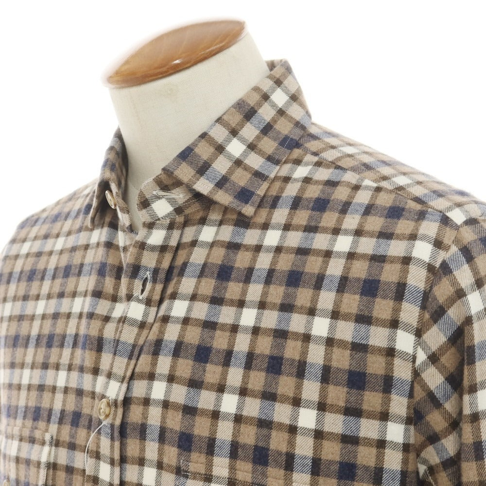 [New] BARBA DANDY LIFE Cotton flannel check casual shirt, light brown x navy [39] [Condition rank N] [Men&