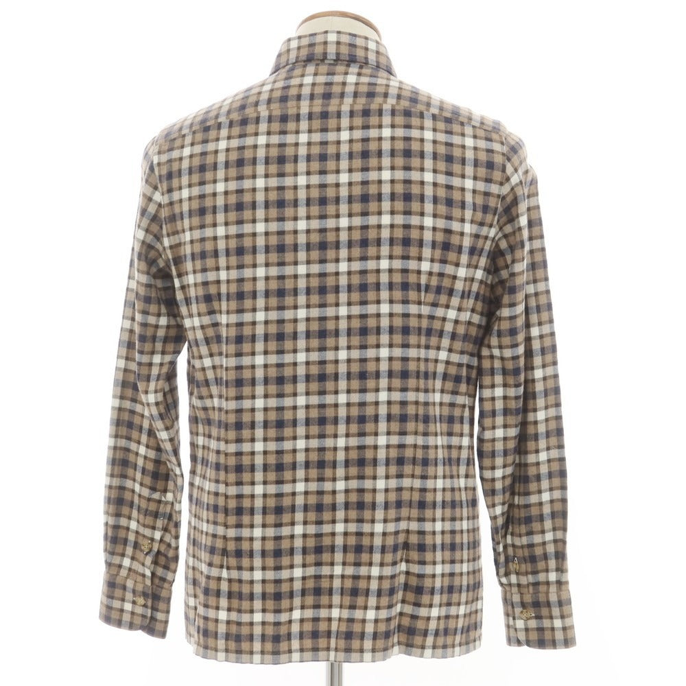 [New] BARBA DANDY LIFE Cotton flannel check casual shirt, light brown x navy [39] [Condition rank N] [Men&