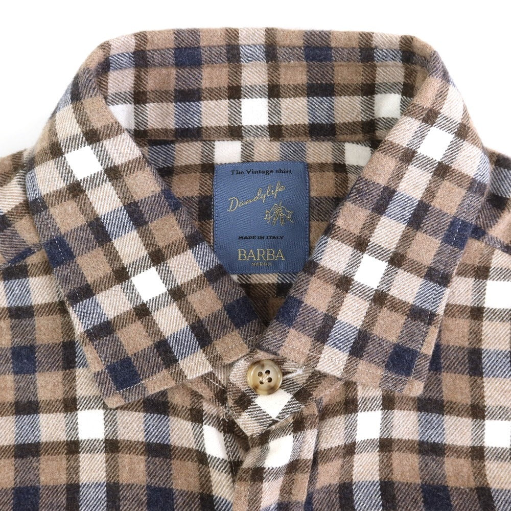 [New] BARBA DANDY LIFE Cotton flannel check casual shirt, light brown x navy [39] [Condition rank N] [Men&
