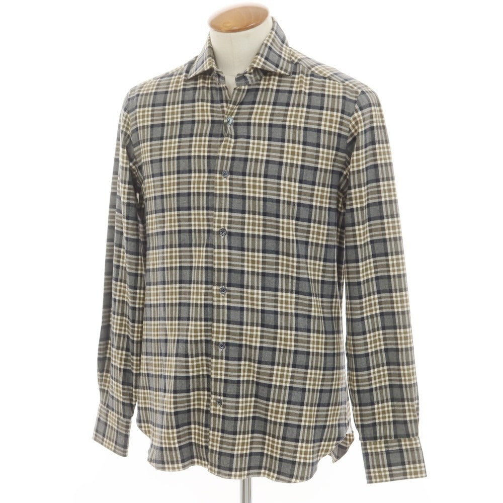 [New] BARBA DANDY LIFE Cotton flannel check casual shirt, gray x khaki [39] [Condition rank N] [Men&