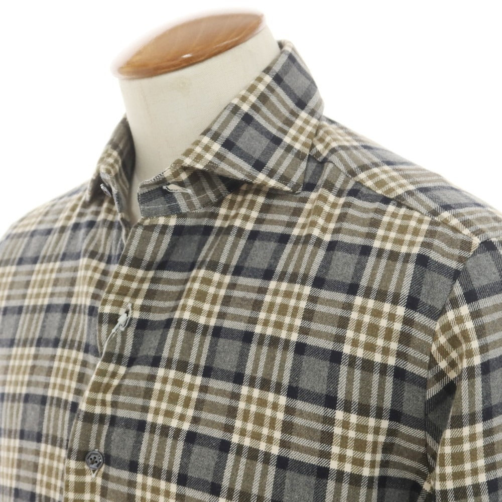 [New] BARBA DANDY LIFE Cotton flannel check casual shirt, gray x khaki [39] [Condition rank N] [Men&