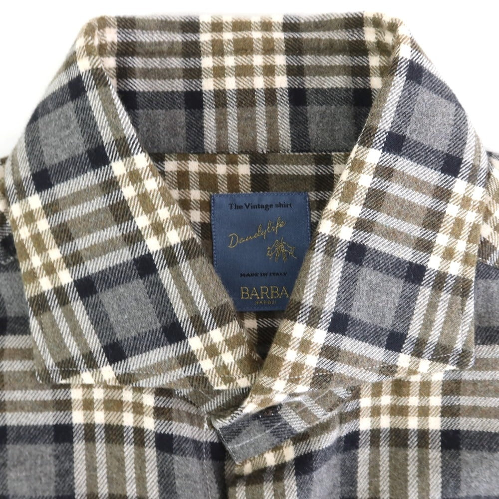 [New] BARBA DANDY LIFE Cotton flannel check casual shirt, gray x khaki [39] [Condition rank N] [Men&