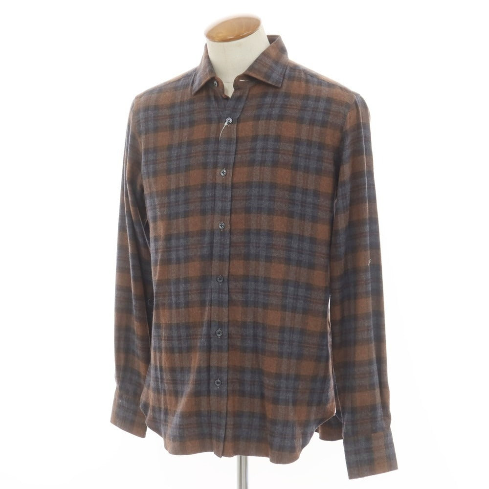 [New] BARBA DANDY LIFE Cotton flannel check casual shirt, brown x gray [39] [Condition rank N] [Men&