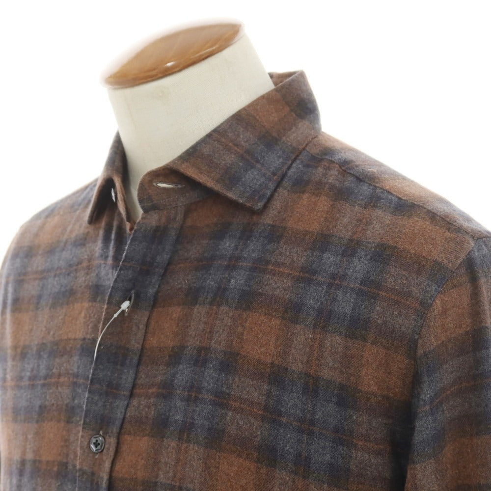[New] BARBA DANDY LIFE Cotton flannel check casual shirt, brown x gray [39] [Condition rank N] [Men&