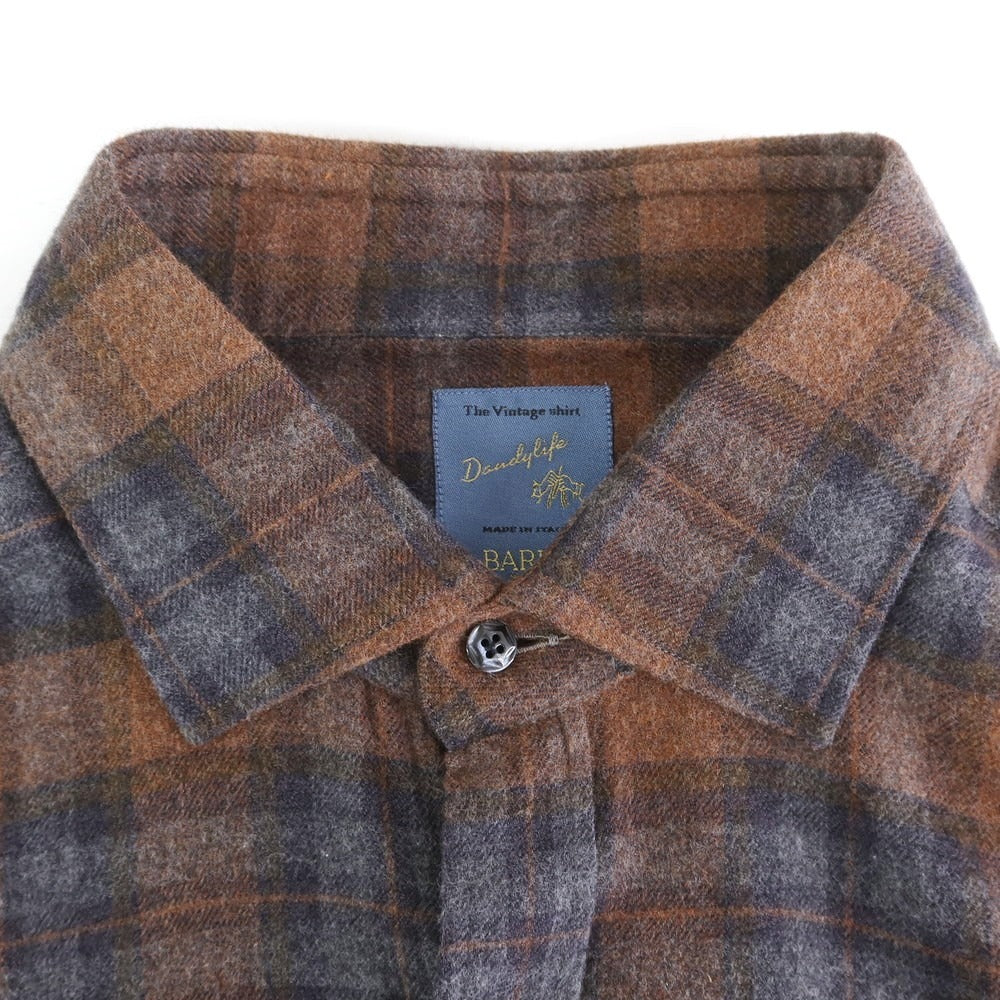 【新品】バルバ ダンディライフ BARBA DANDY LIFE コットンネル チェック カジュアルシャツ ブラウンxグレー【サイズ39】【 状態ランクN 】【 メンズ 】[EPD]