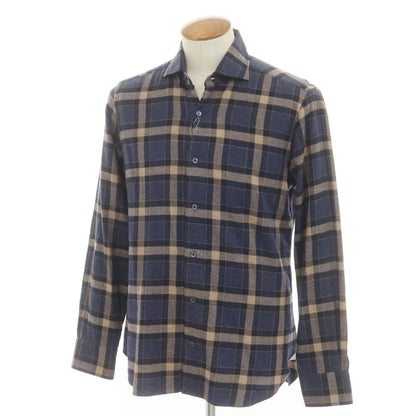 [New] BARBA DANDY LIFE Cotton flannel check casual shirt, navy x beige [39] [Condition rank N] [Men&