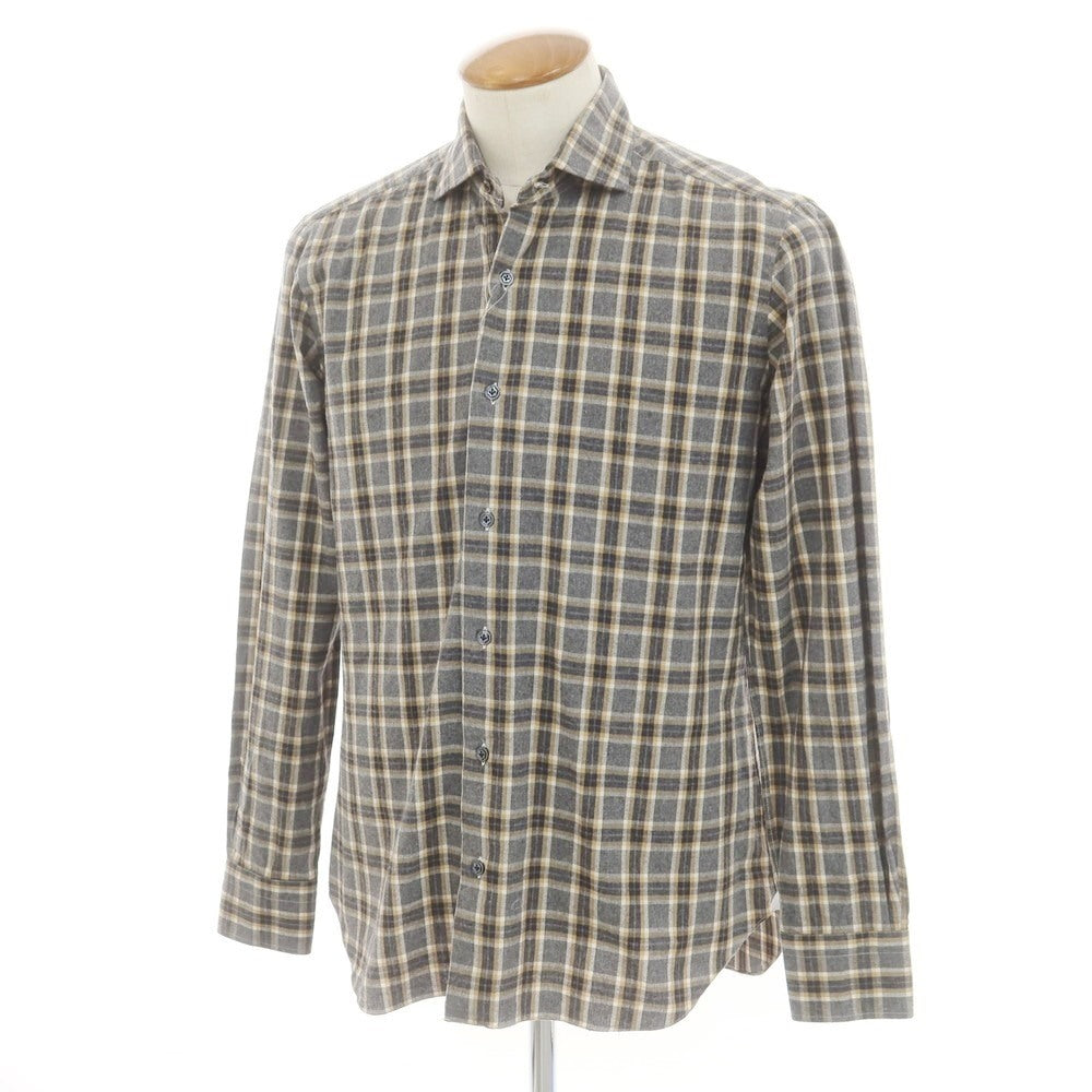 [New] BARBA DANDY LIFE Cotton Check Casual Shirt Gray x Yellow Beige [39] [Condition Rank N] [Men&