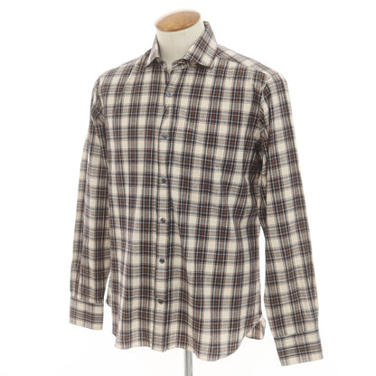 [New] BARBA DANDY LIFE Cotton Check Casual Shirt Beige x Navy [39] [Condition Rank N] [Men&