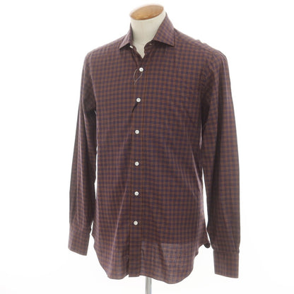 [New] BARBA CULTO Cotton Check Casual Shirt Brown x Navy [39] [Condition Rank N] [Men&