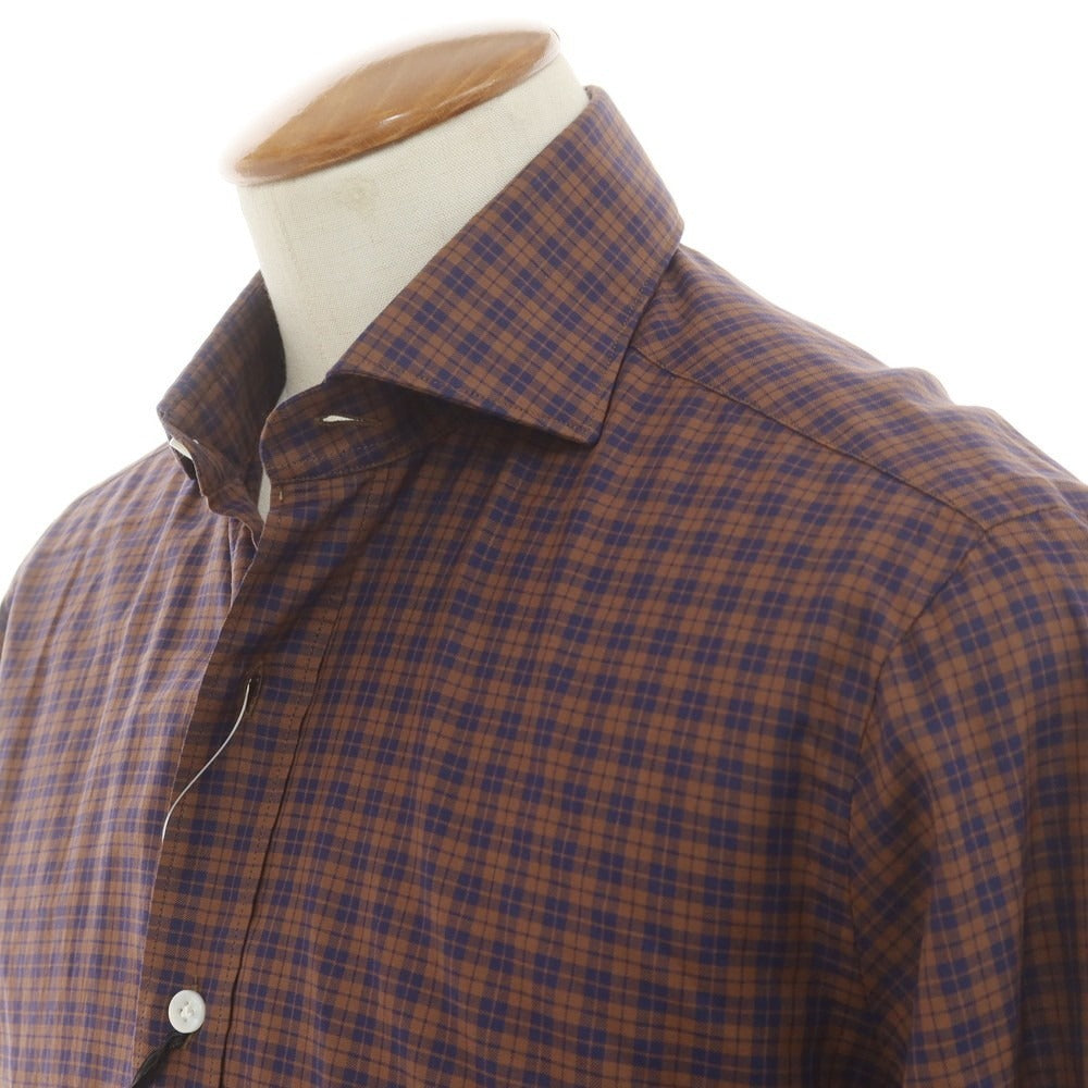 【新品】バルバ BARBA CULTO コットン チェック カジュアルシャツ ブラウンxネイビー【サイズ39】【 状態ランクN 】【 メンズ 】[EPD]