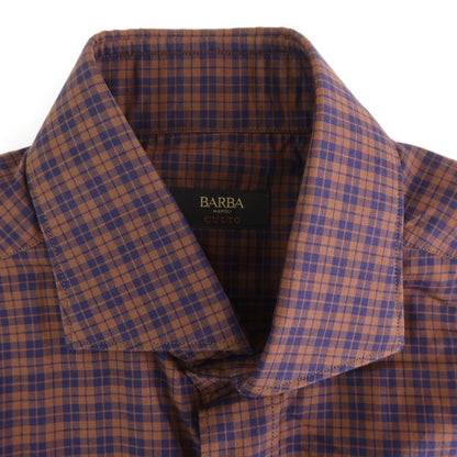 [New] BARBA CULTO Cotton Check Casual Shirt Brown x Navy [39] [Condition Rank N] [Men&
