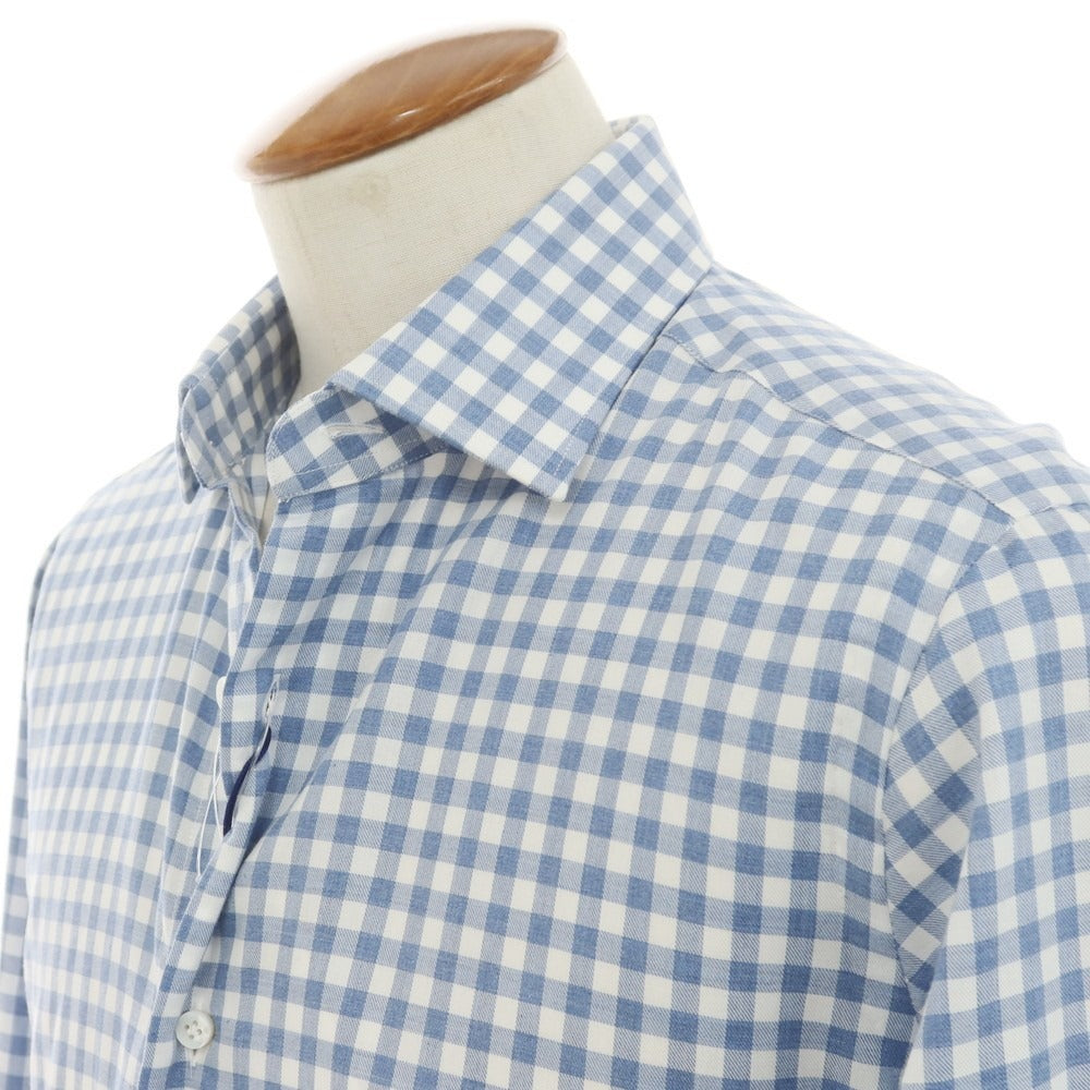 [New] BARBA Cotton Check Casual Shirt Blue x White [39] [Condition Rank N] [Men&