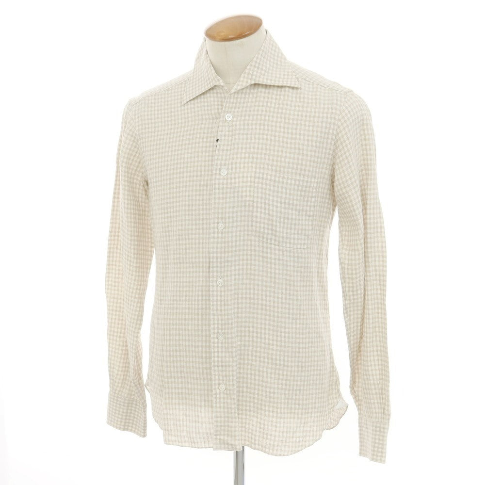 [New] BARBA CULTO Linen Check Casual Shirt Beige x White [39] [Condition Rank N] [Men&