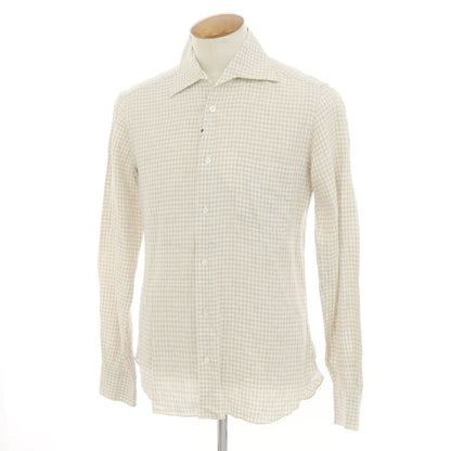 [New] BARBA CULTO Linen Check Casual Shirt Beige x White [39] [Condition Rank N] [Men&