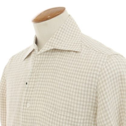 [New] BARBA CULTO Linen Check Casual Shirt Beige x White [39] [Condition Rank N] [Men&