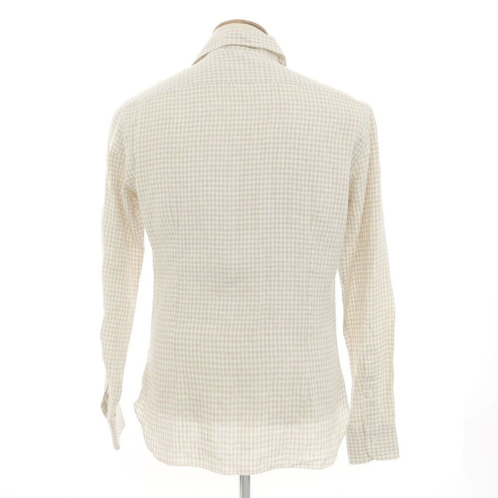 [New] BARBA CULTO Linen Check Casual Shirt Beige x White [39] [Condition Rank N] [Men&
