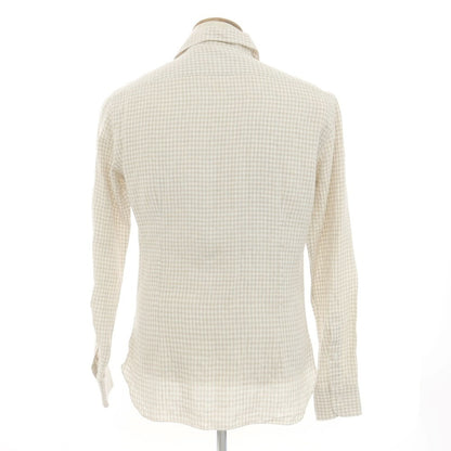 [New] BARBA CULTO Linen Check Casual Shirt Beige x White [39] [Condition Rank N] [Men&