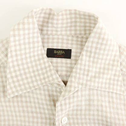 [New] BARBA CULTO Linen Check Casual Shirt Beige x White [39] [Condition Rank N] [Men&