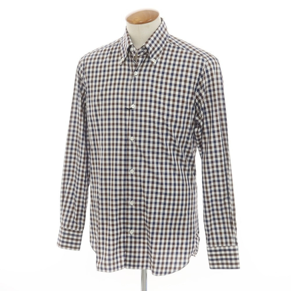 [New] BARBA CULTO Cotton Check Casual Shirt White x Brown [39] [Condition Rank N] [Men&