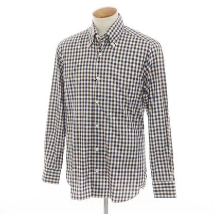 [New] BARBA CULTO Cotton Check Casual Shirt White x Brown [39] [Condition Rank N] [Men&