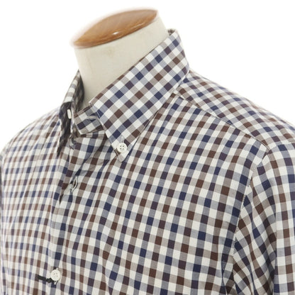 [New] BARBA CULTO Cotton Check Casual Shirt White x Brown [39] [Condition Rank N] [Men&