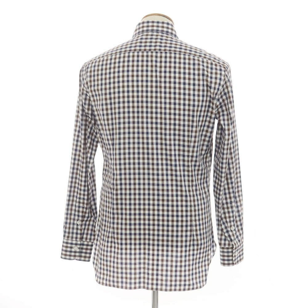 [New] BARBA CULTO Cotton Check Casual Shirt White x Brown [39] [Condition Rank N] [Men&