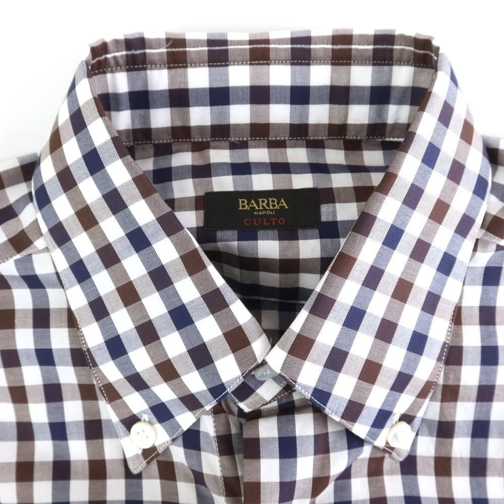[New] BARBA CULTO Cotton Check Casual Shirt White x Brown [39] [Condition Rank N] [Men&