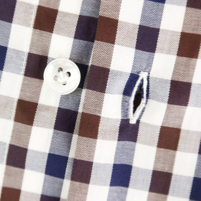 [New] BARBA CULTO Cotton Check Casual Shirt White x Brown [39] [Condition Rank N] [Men&