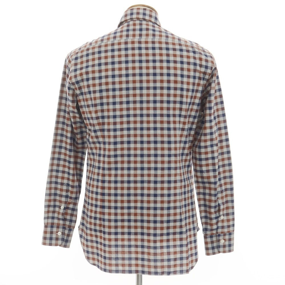 [New] BARBA CULTO Cotton Check Casual Shirt Light Gray x Navy x Brown [39] [Condition Rank N] [Men&