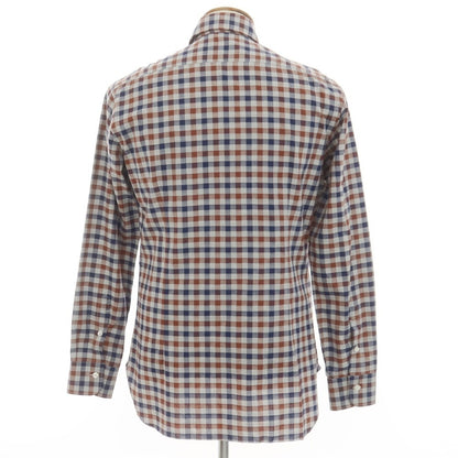 [New] BARBA CULTO Cotton Check Casual Shirt Light Gray x Navy x Brown [39] [Condition Rank N] [Men&