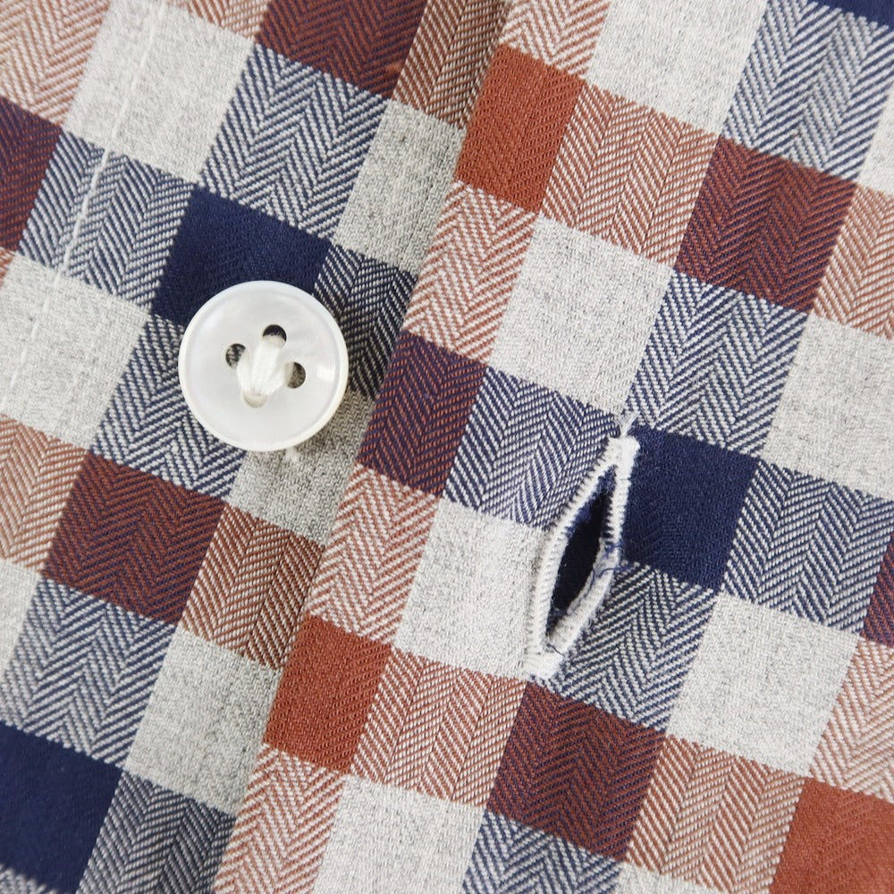 [New] BARBA CULTO Cotton Check Casual Shirt Light Gray x Navy x Brown [39] [Condition Rank N] [Men&