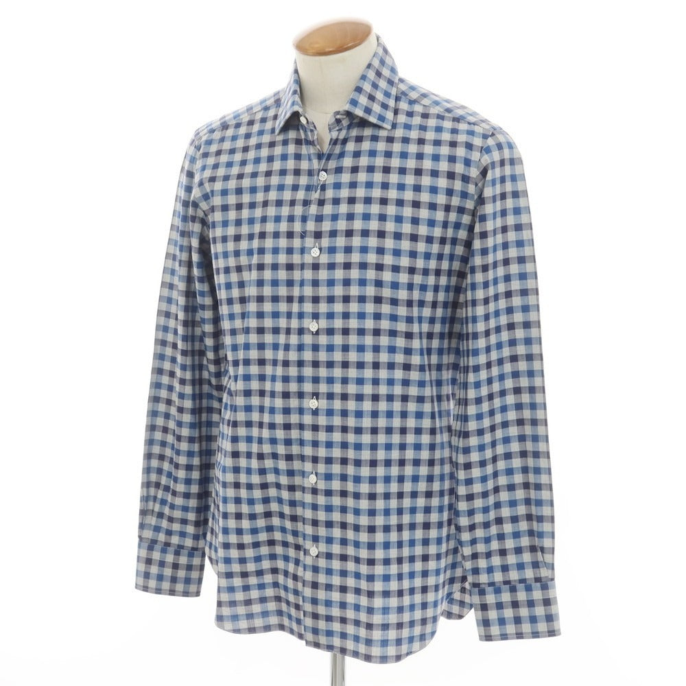 [New] BARBA CULTO Cotton Check Casual Shirt Light Gray x Navy x Blue [39] [Condition Rank N] [Men&