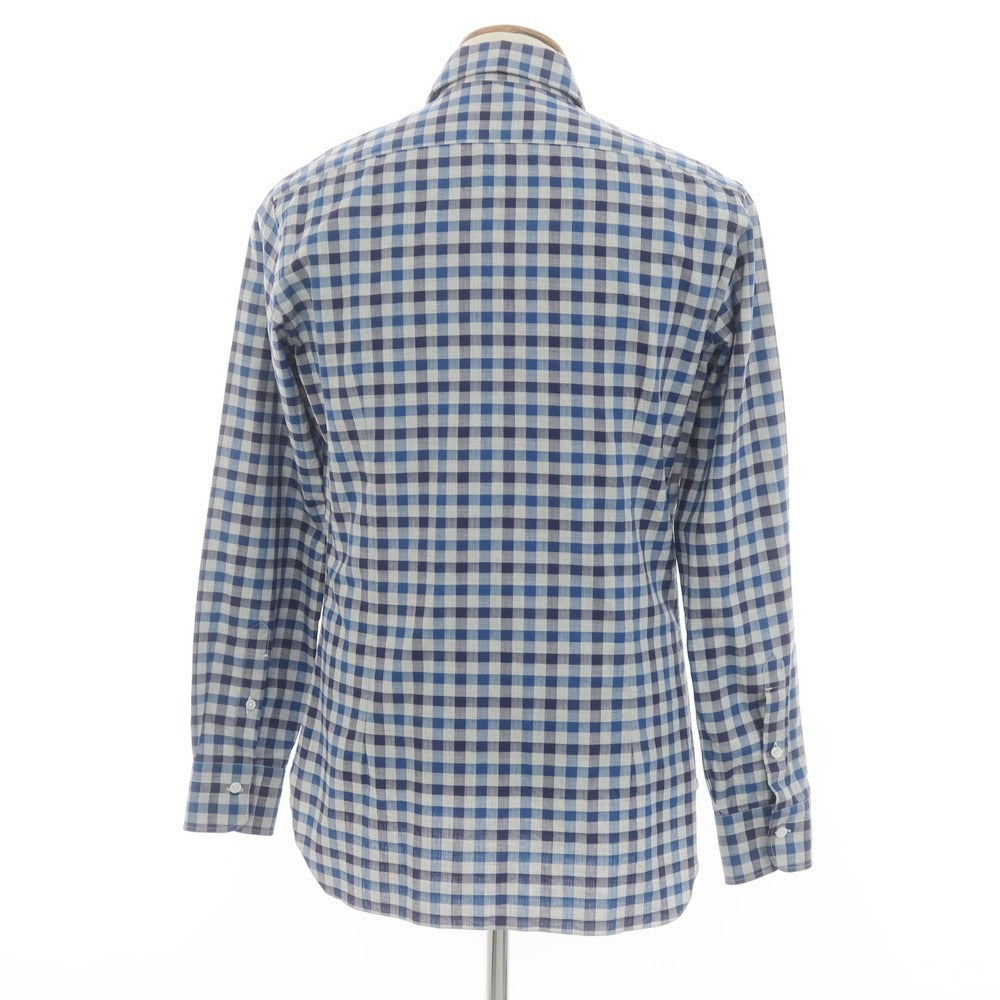 [New] BARBA CULTO Cotton Check Casual Shirt Light Gray x Navy x Blue [39] [Condition Rank N] [Men&
