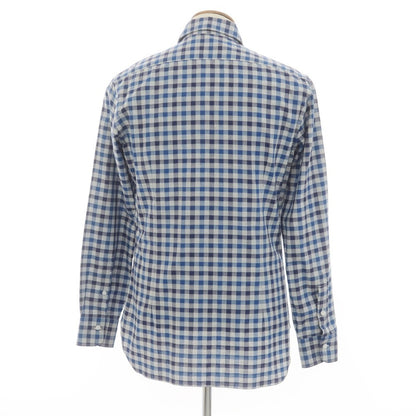 [New] BARBA CULTO Cotton Check Casual Shirt Light Gray x Navy x Blue [39] [Condition Rank N] [Men&