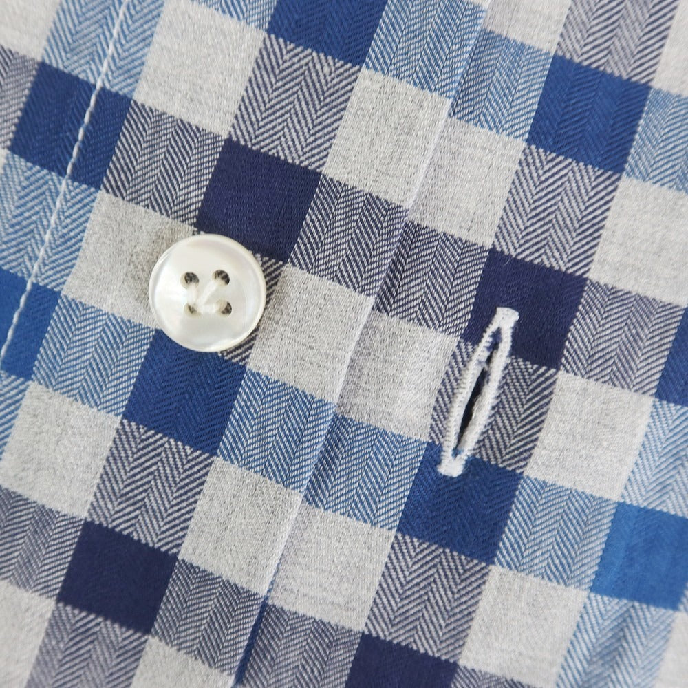 [New] BARBA CULTO Cotton Check Casual Shirt Light Gray x Navy x Blue [39] [Condition Rank N] [Men&