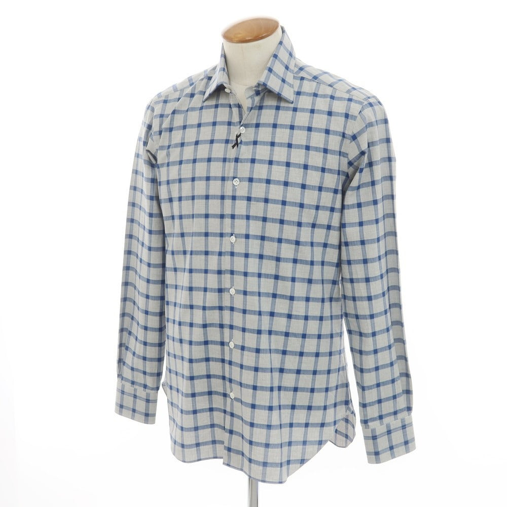 [New] BARBA CULTO Cotton Check Casual Shirt Light Gray x Blue [39] [Condition Rank N] [Men&